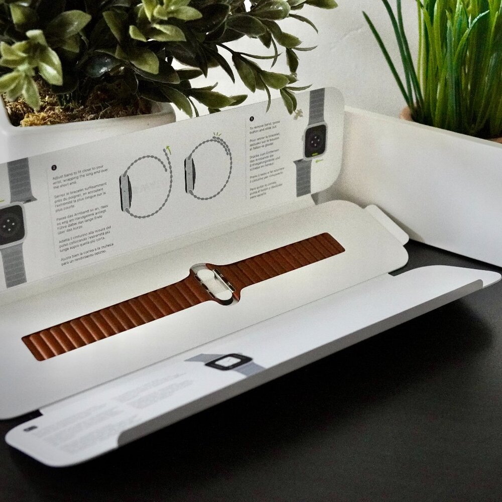 Apple OEM Watch Band - Apple Leather Link - Golden Brown - 45mm or 49mm compatib